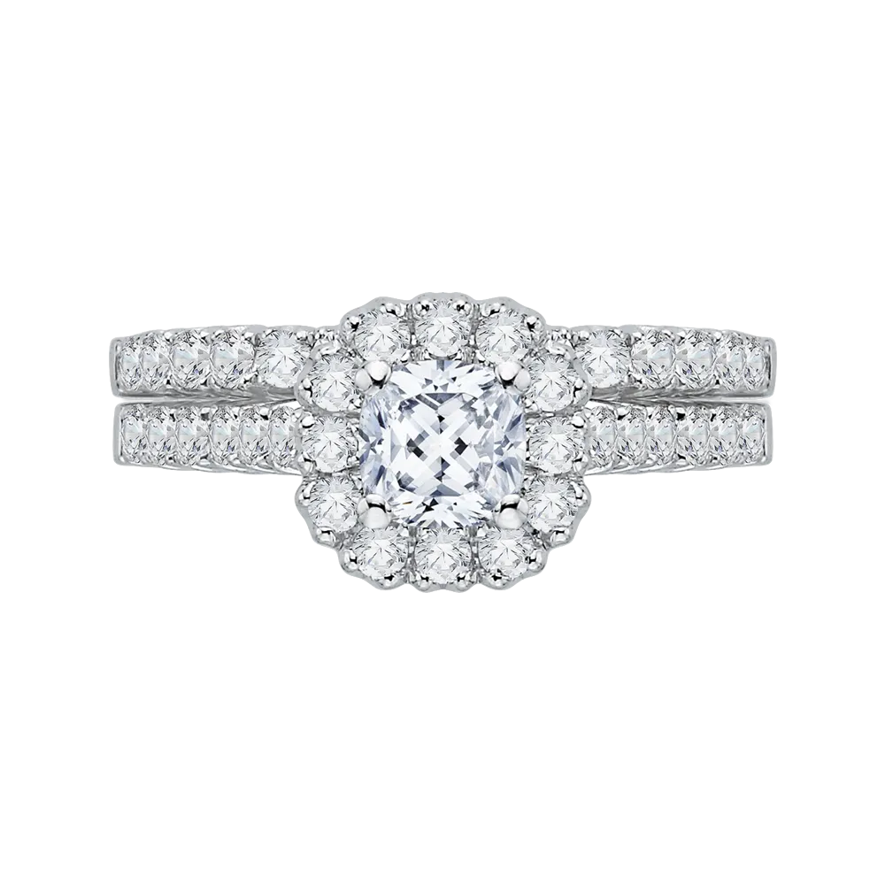 14K White Gold Cushion Diamond Halo Engagement Ring