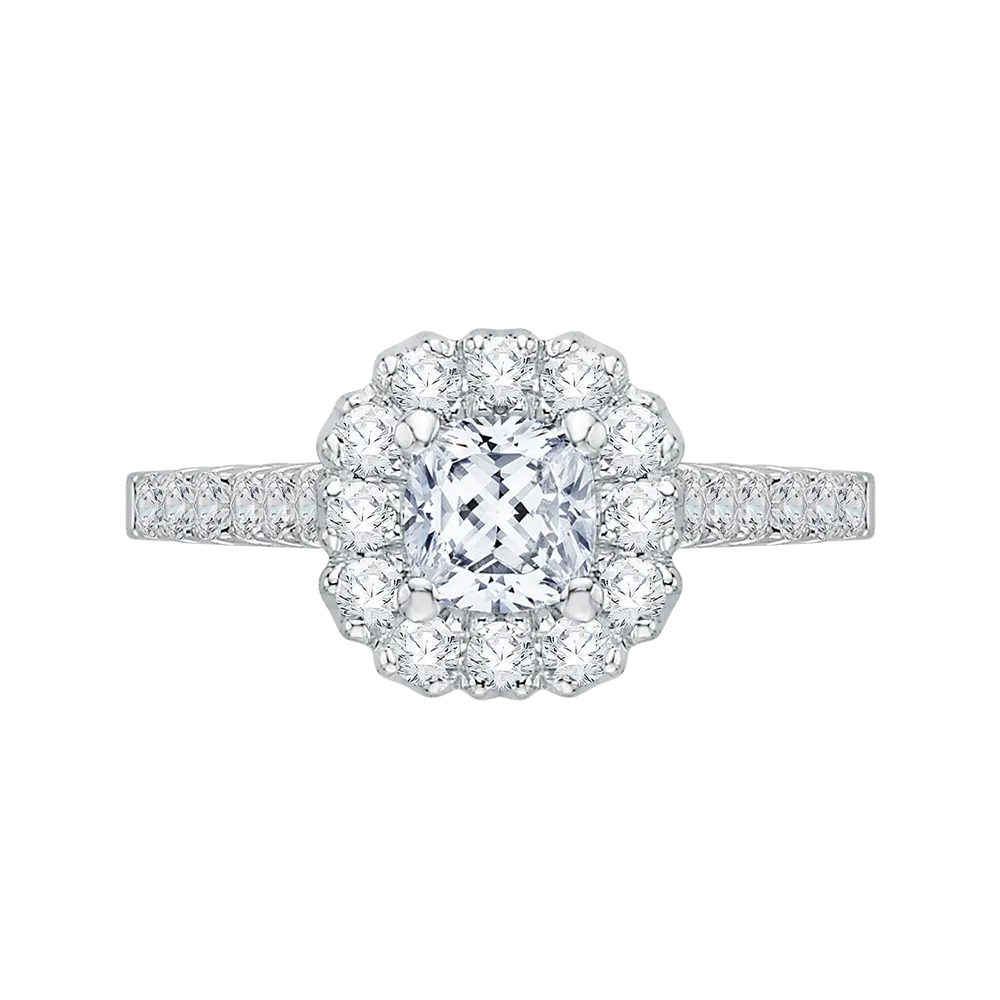 14K White Gold Cushion Diamond Halo Engagement Ring