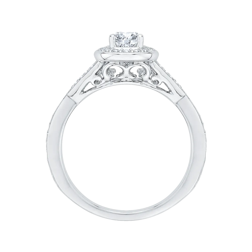 14K White Gold Round Diamond Halo Engagement Ring with Split Shank