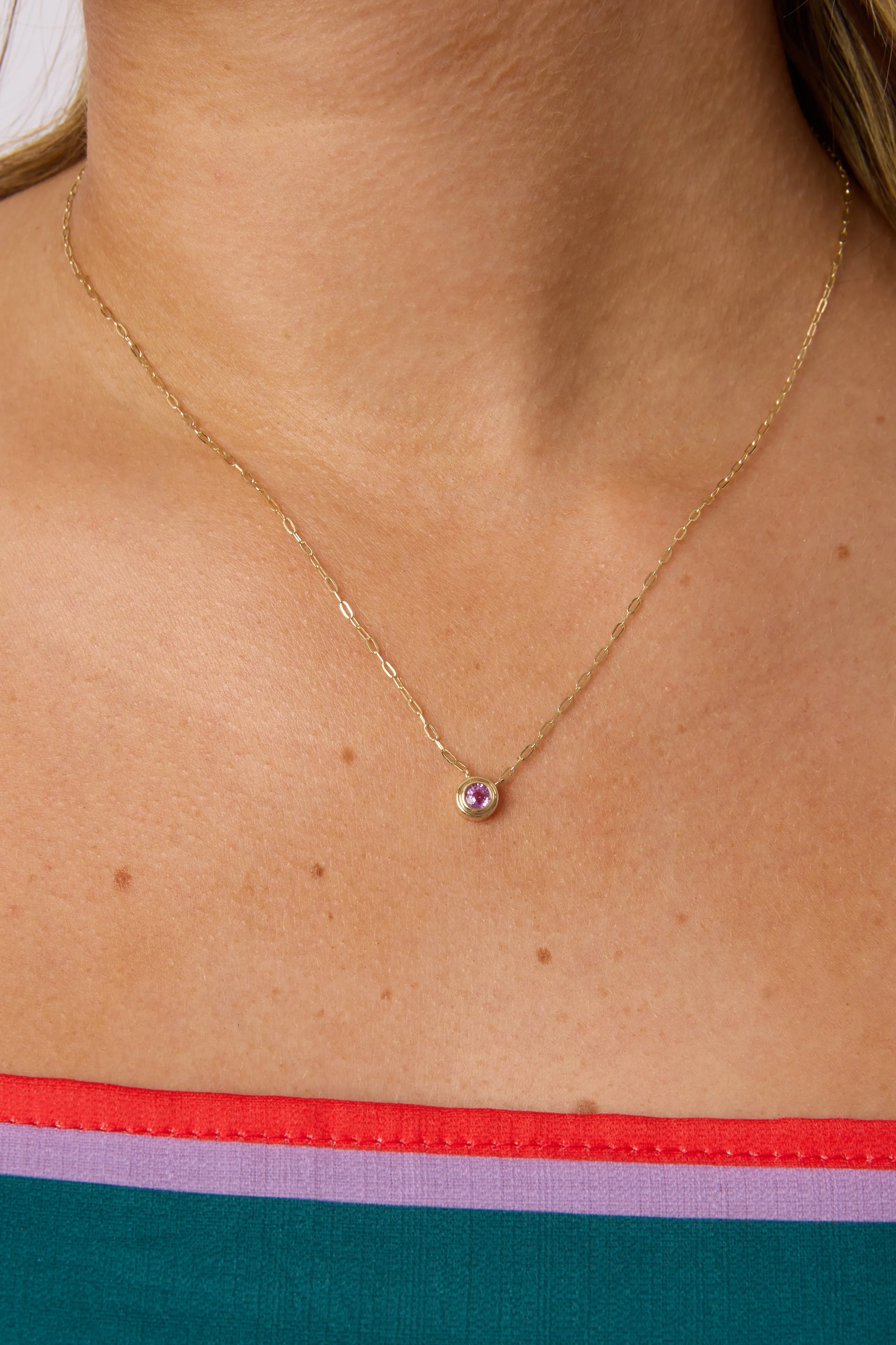 14KY White Sapphire Bezel Necklace