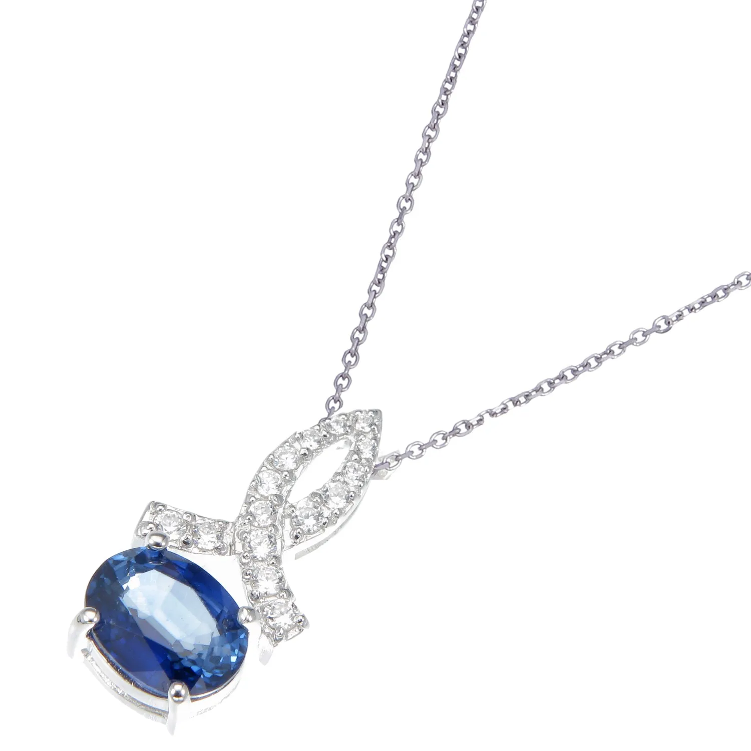 1.75 cttw Created Sapphire Pendant Necklace .925 Sterling Silver 9x7 MM Oval