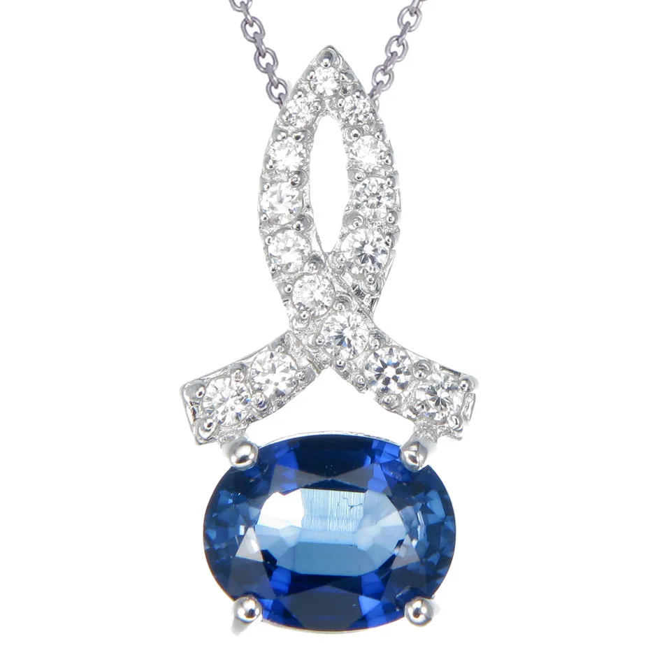 1.75 cttw Created Sapphire Pendant Necklace .925 Sterling Silver 9x7 MM Oval
