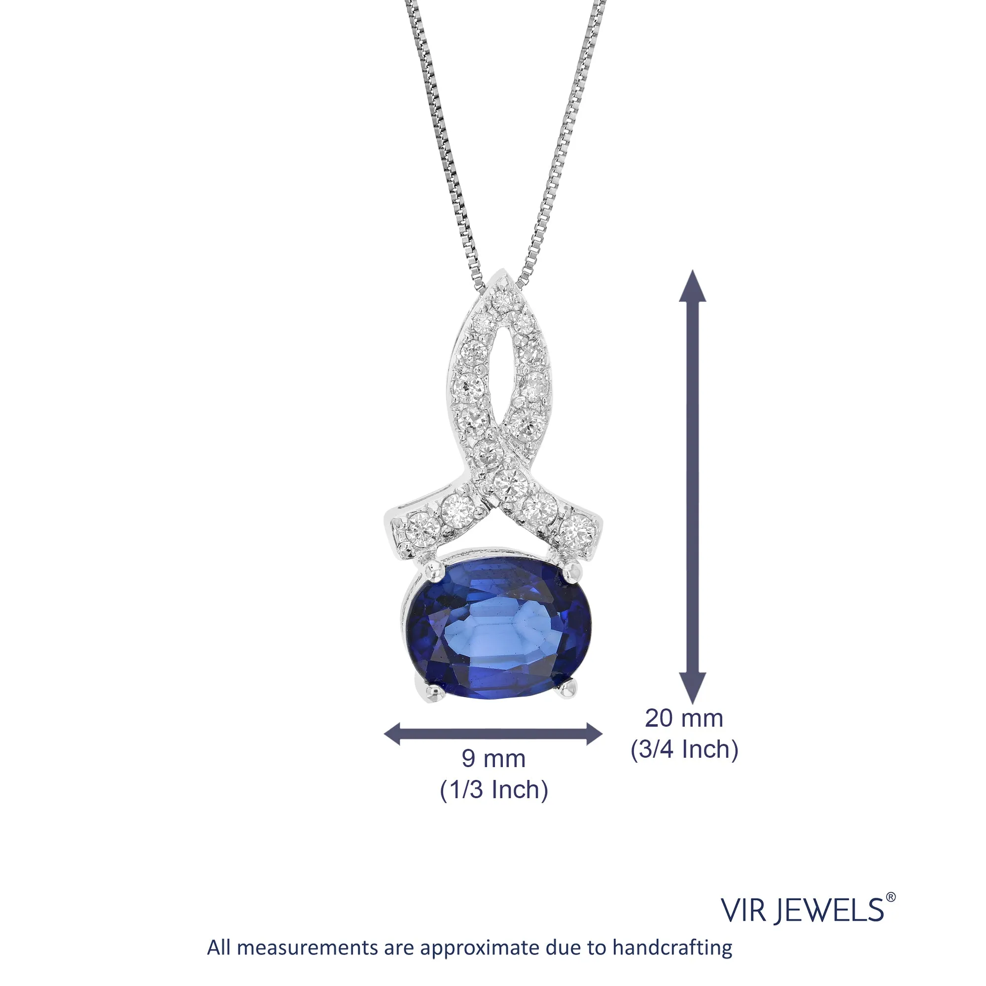 1.75 cttw Created Sapphire Pendant Necklace .925 Sterling Silver 9x7 MM Oval