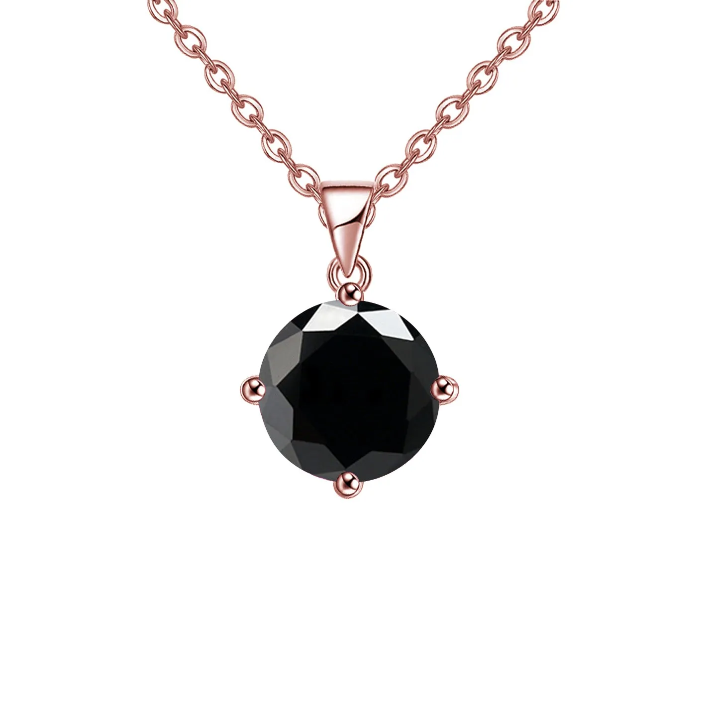 18K Rose Gold 4 Carat Created Black Sapphire Round Stud Necklace Plated 18 inch