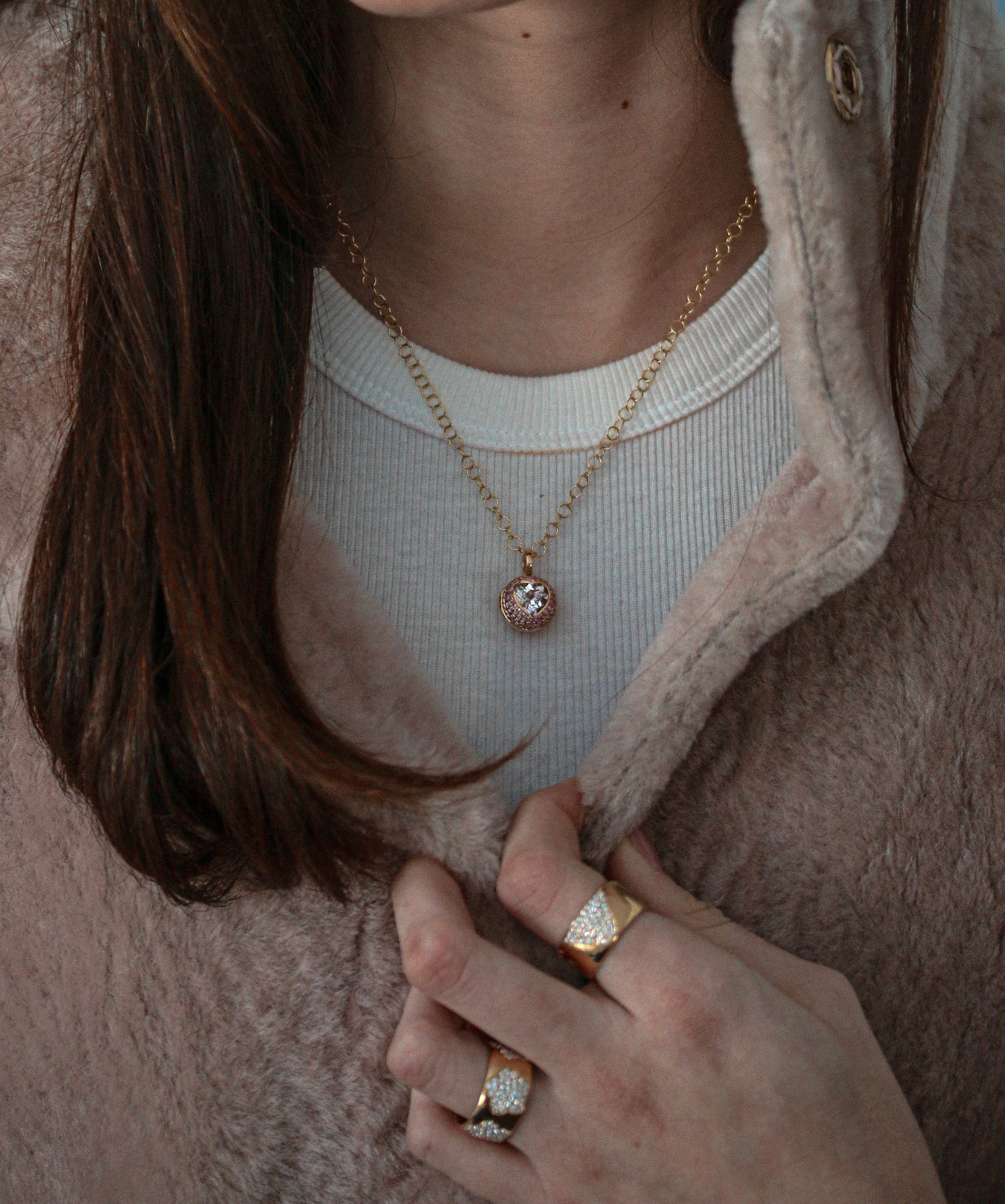 18KY Morganite "Peekaboo" Heart Locket