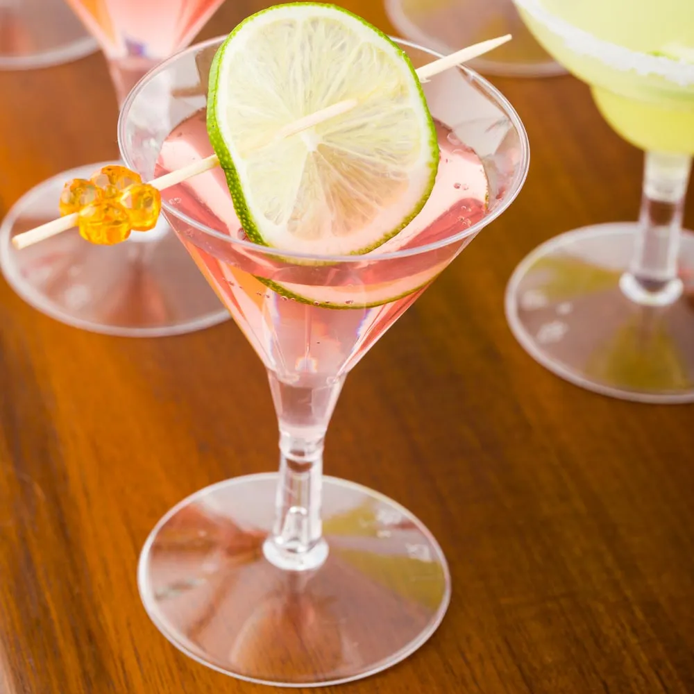 2 oz Round Clear Plastic Mini Martini Glass - 2 1/2" x 2 1/2" x 3 3/4" - 100 count box