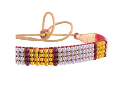 22k Graceful Tushi Gold & Pearl Choker With Red Beads