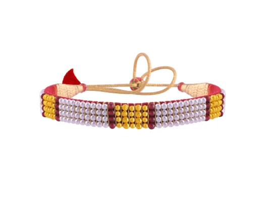 22k Graceful Tushi Gold & Pearl Choker With Red Beads
