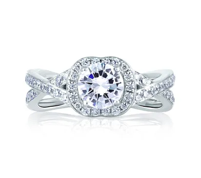 A.JAFFE ART DECO INTERTWINED SHANK HALO ENGAGEMENT RING 0.34             (not including center ston