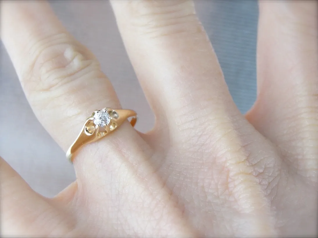 Antique Diamond Solitaire Engagement Ring, Beautiful Old Mine Cut Diamond
