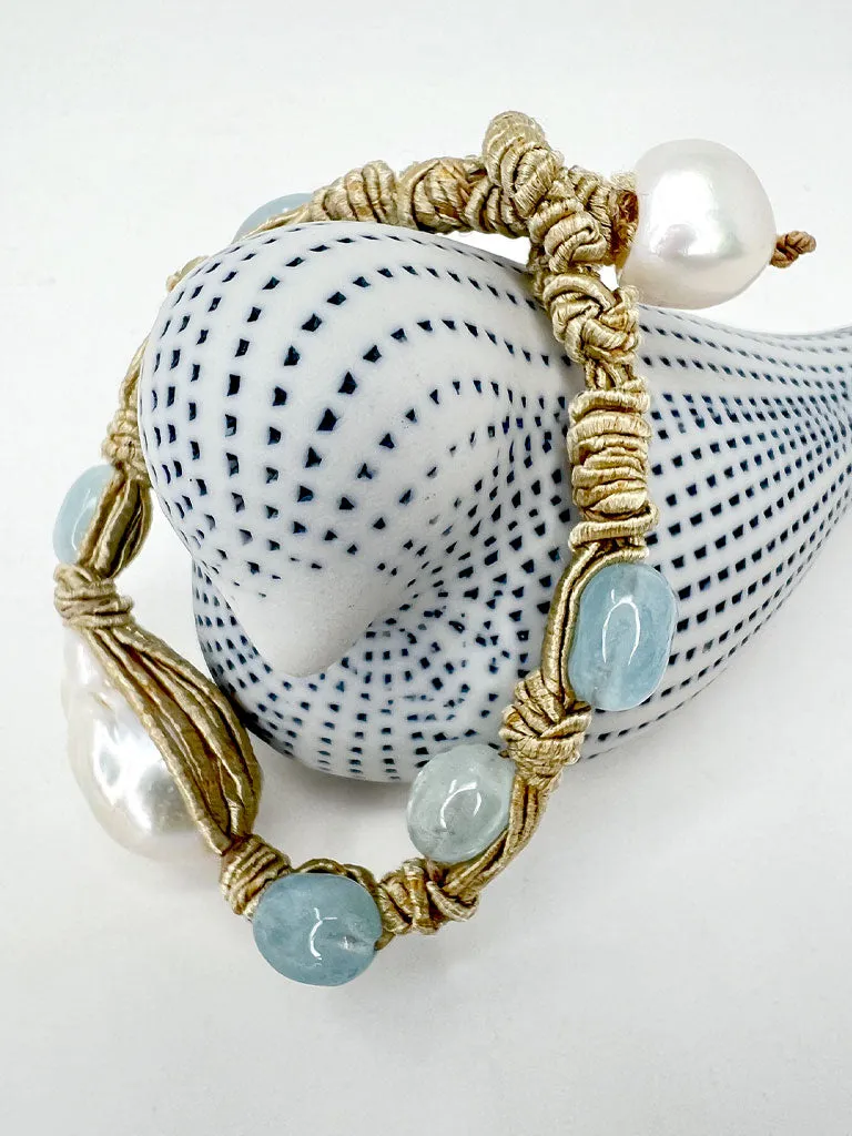 Baroque Pearl Chalcedony Silk Bracelet