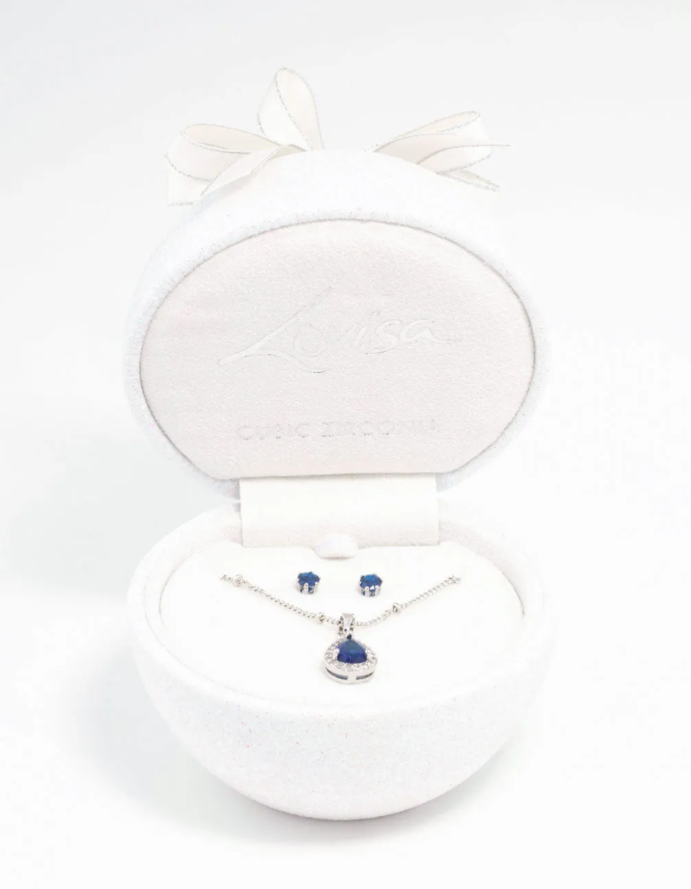 Blue Cubic Zirconia Silver Necklace & Stud Earrings Set
