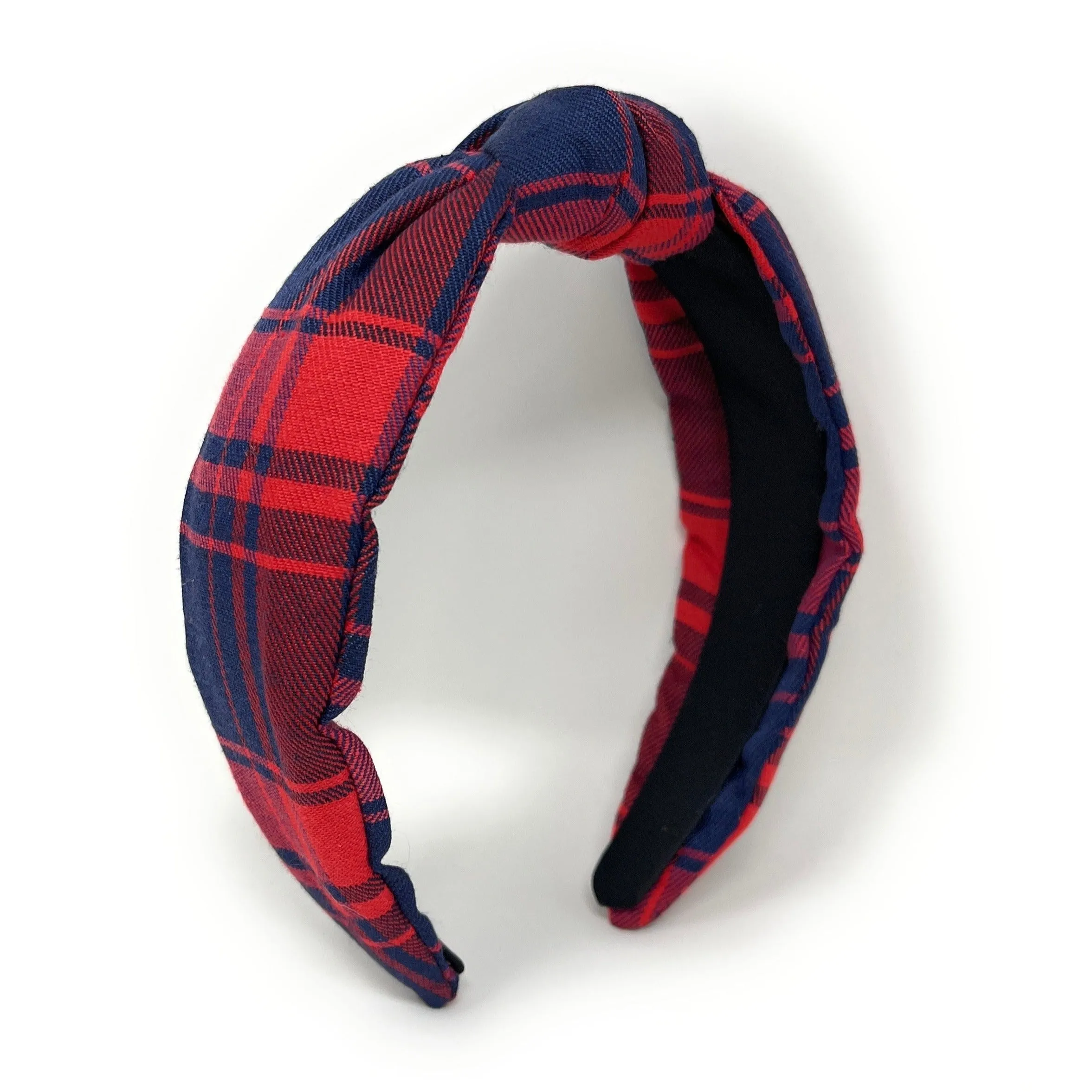 Blue Red Plaid Top Knot Headband