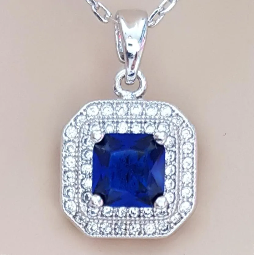 Blue Sapphire Cubic Zirconia Necklace Pendant- Quad Blue