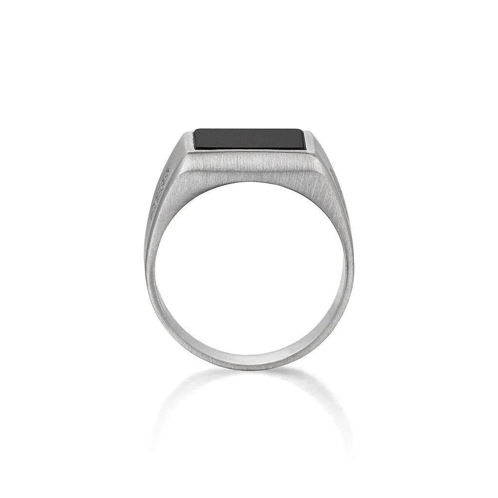 Brushed Square Onyx Ring - Solid Silver