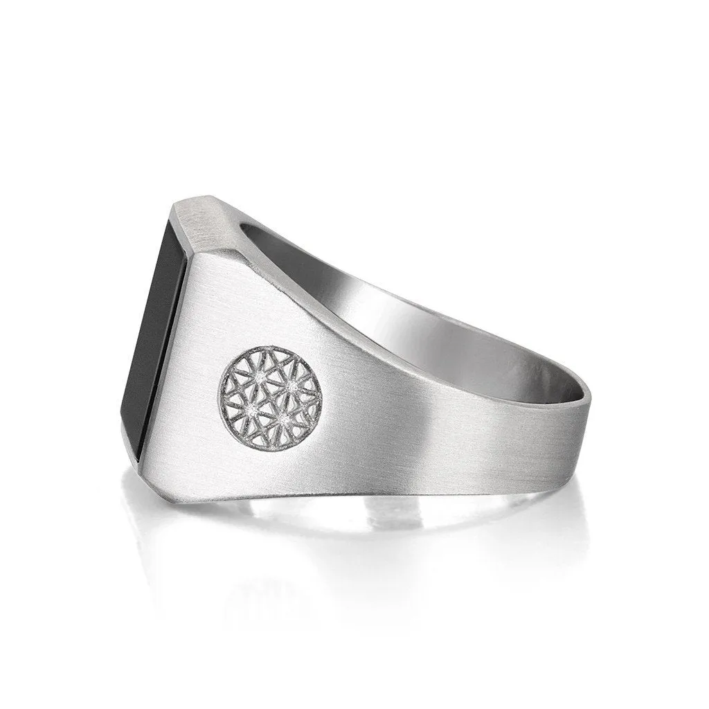 Brushed Square Onyx Ring - Solid Silver