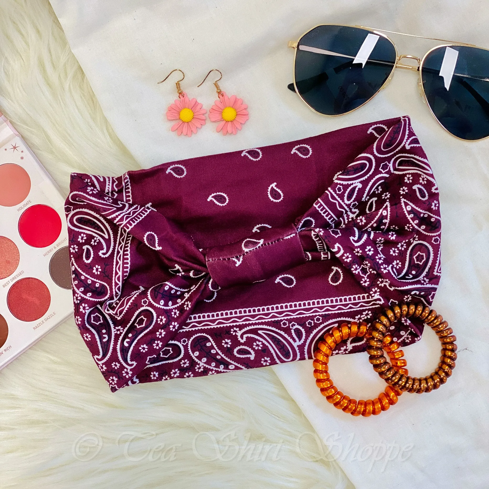 Burgundy Bandana Wide Headband - Butter Soft
