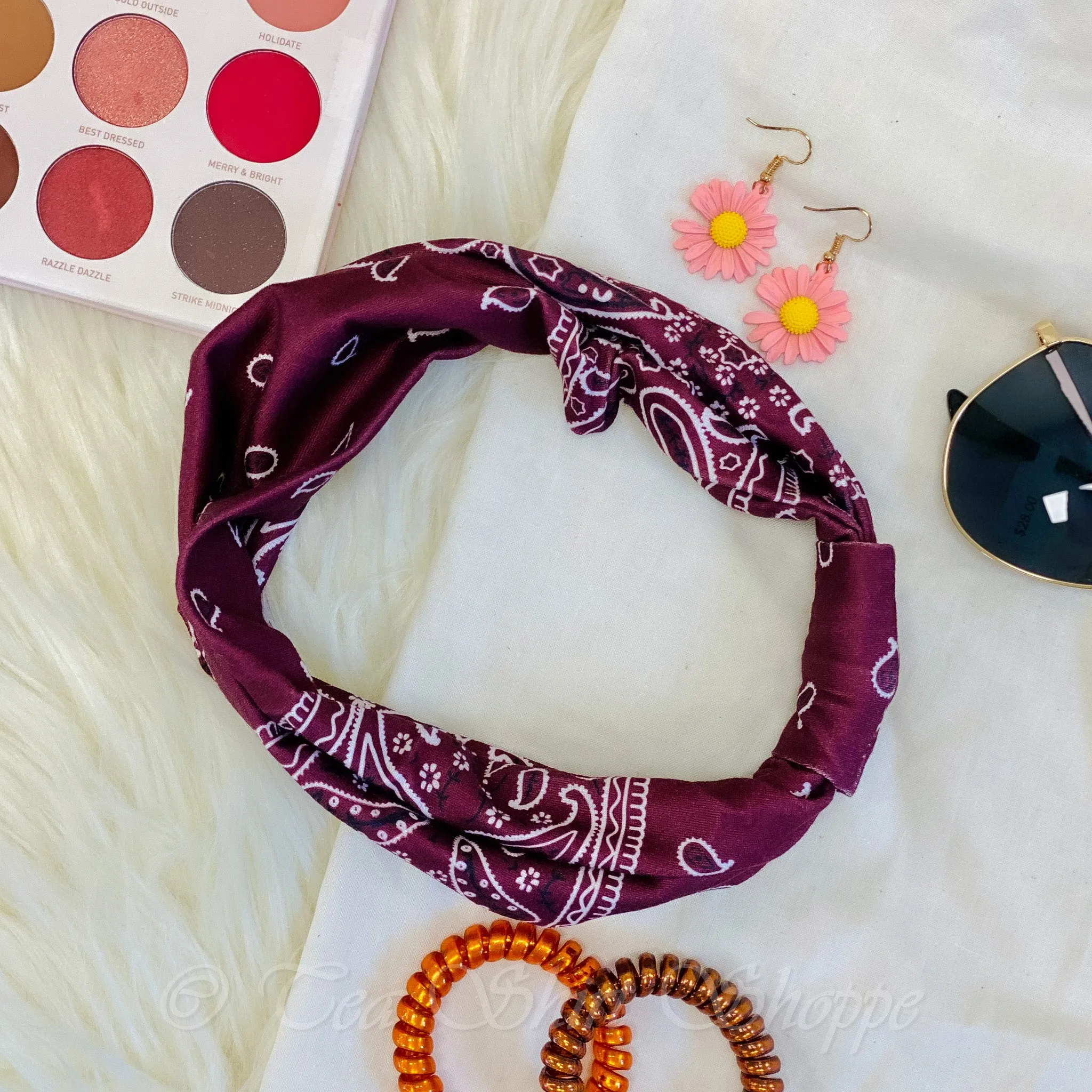 Burgundy Bandana Wide Headband - Butter Soft