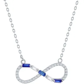 Classic Women's Necklace - Sterling White Round and Sapphire CZ Infinity | M-6953