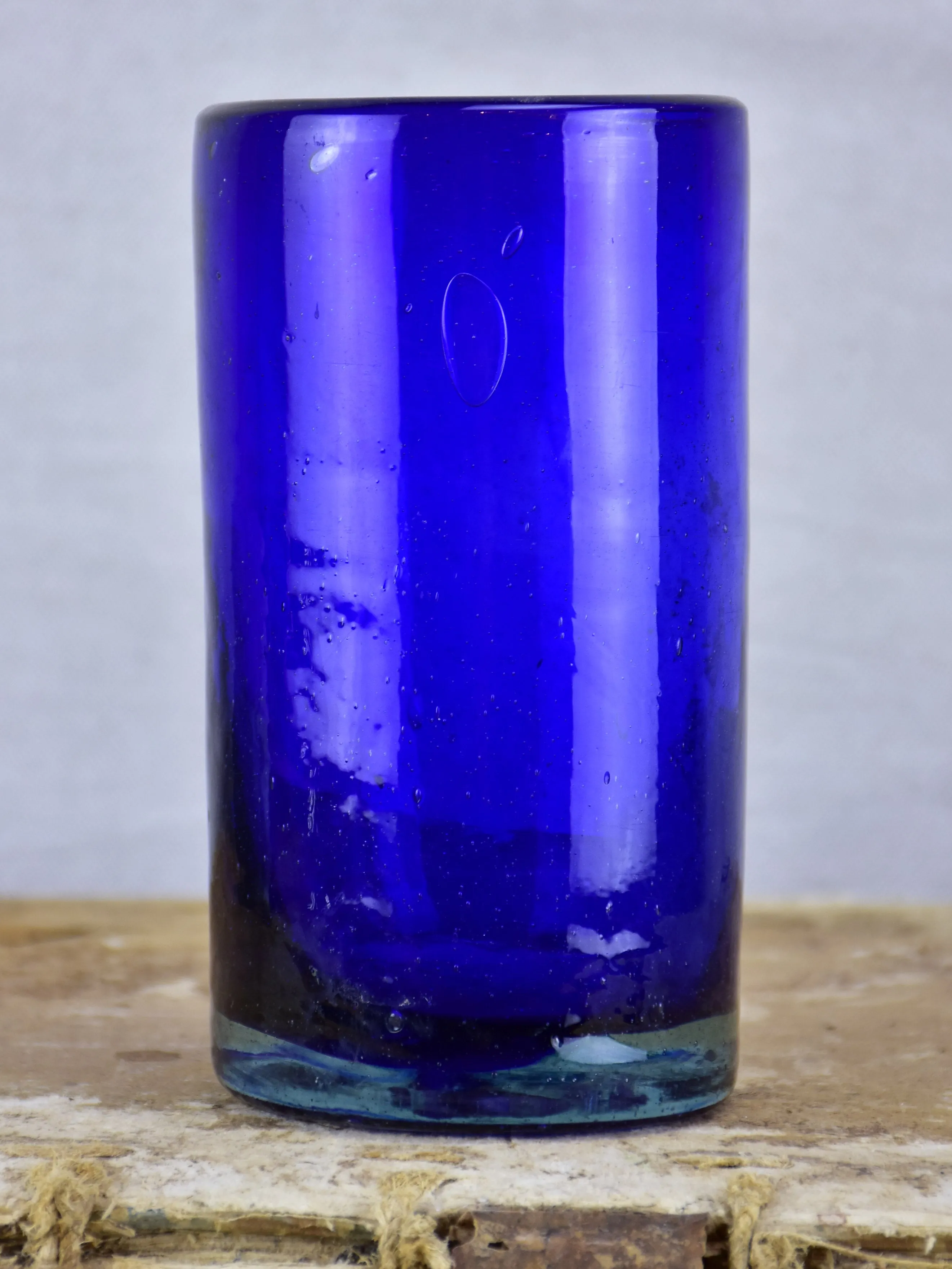 Collection of cobalt blue glassware from Biot, France
