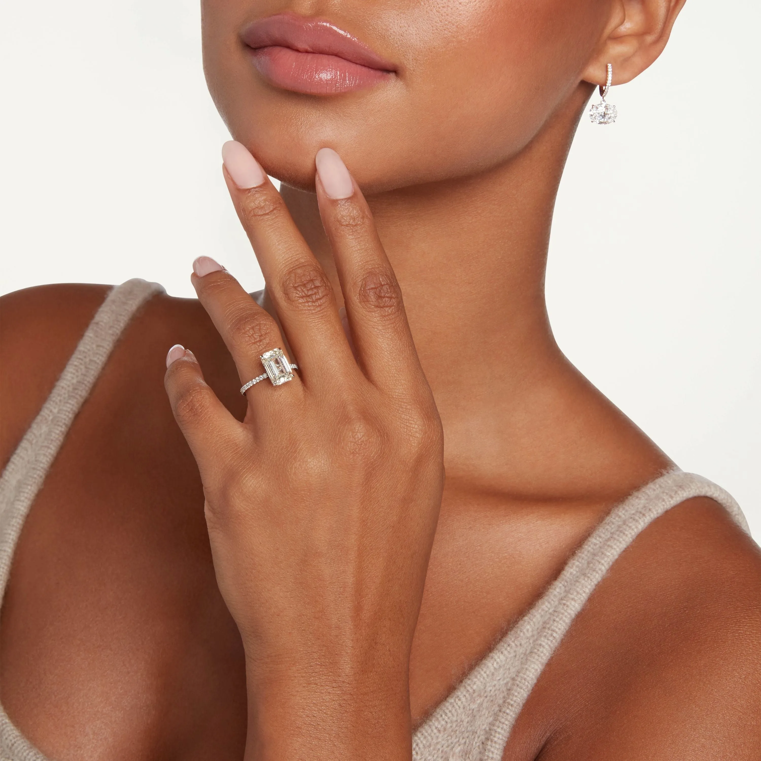 DIAMOND EMERALD CUT HIDDEN HALO RING