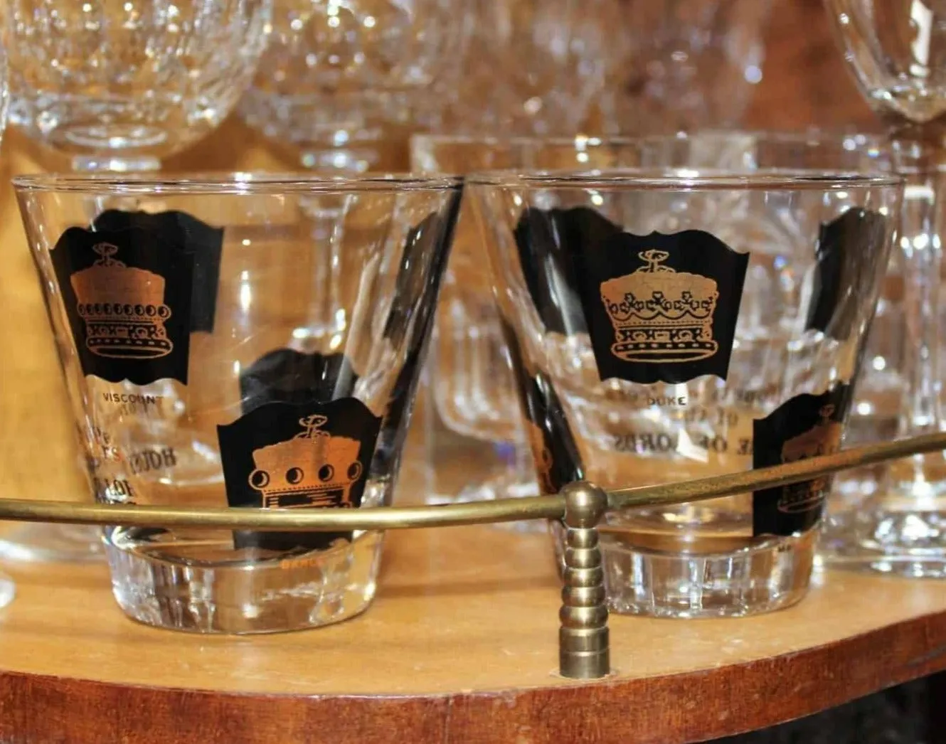 Glasses, Whiskey Neat, Libbey, Coronets of Peers House of Lords, Set of 2, Vintage