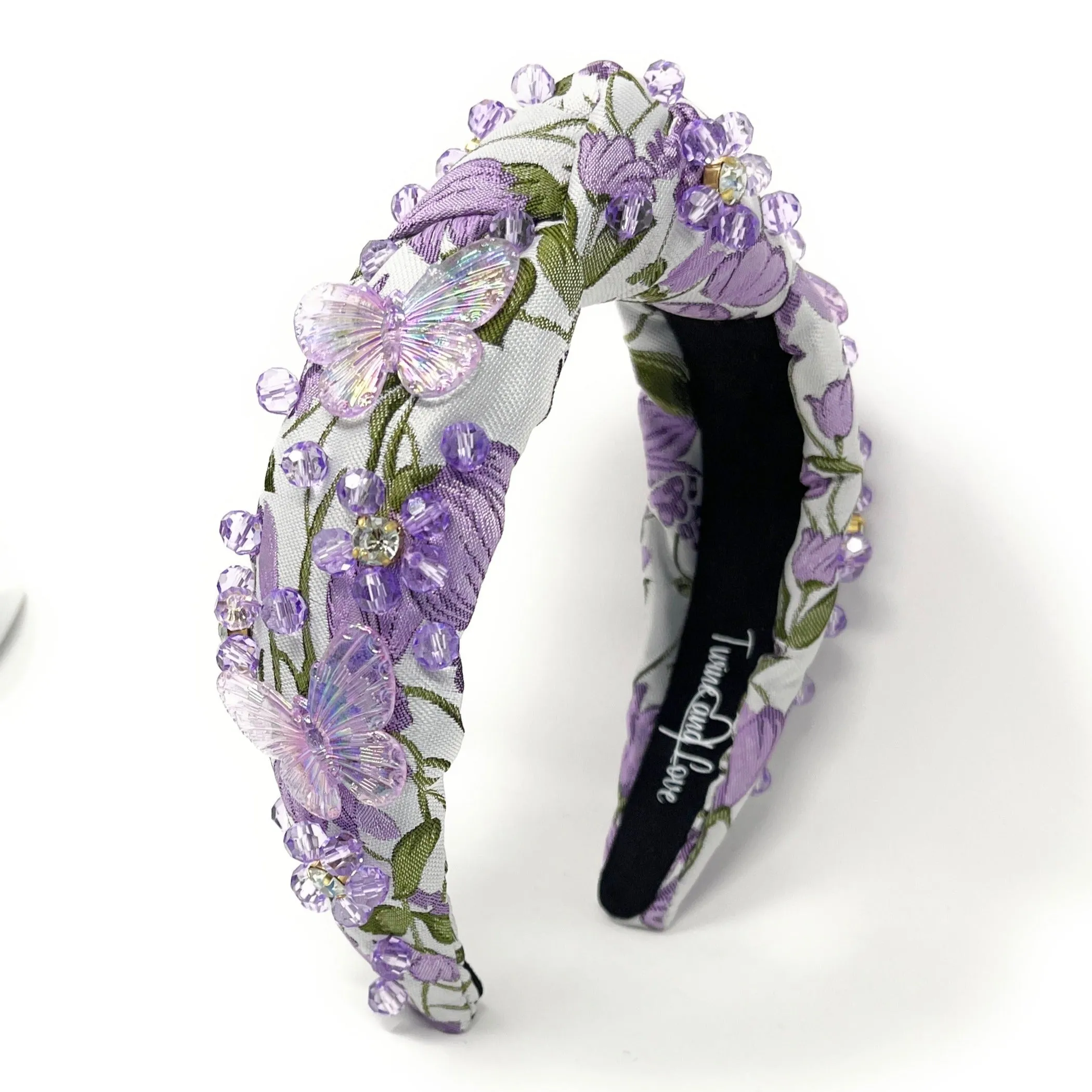 Hand Sewn Butterfly Jeweled Knot Headband