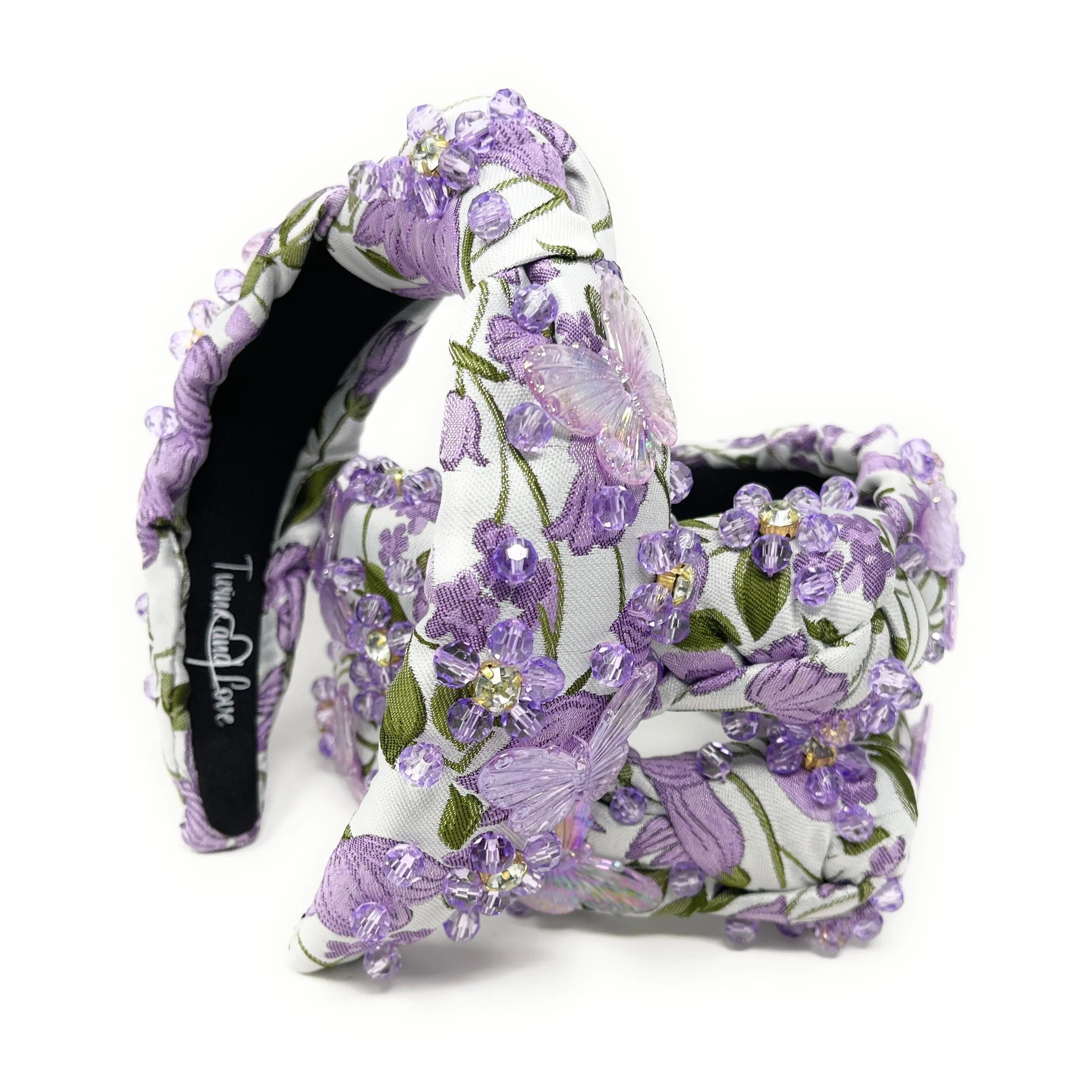 Hand Sewn Butterfly Jeweled Knot Headband
