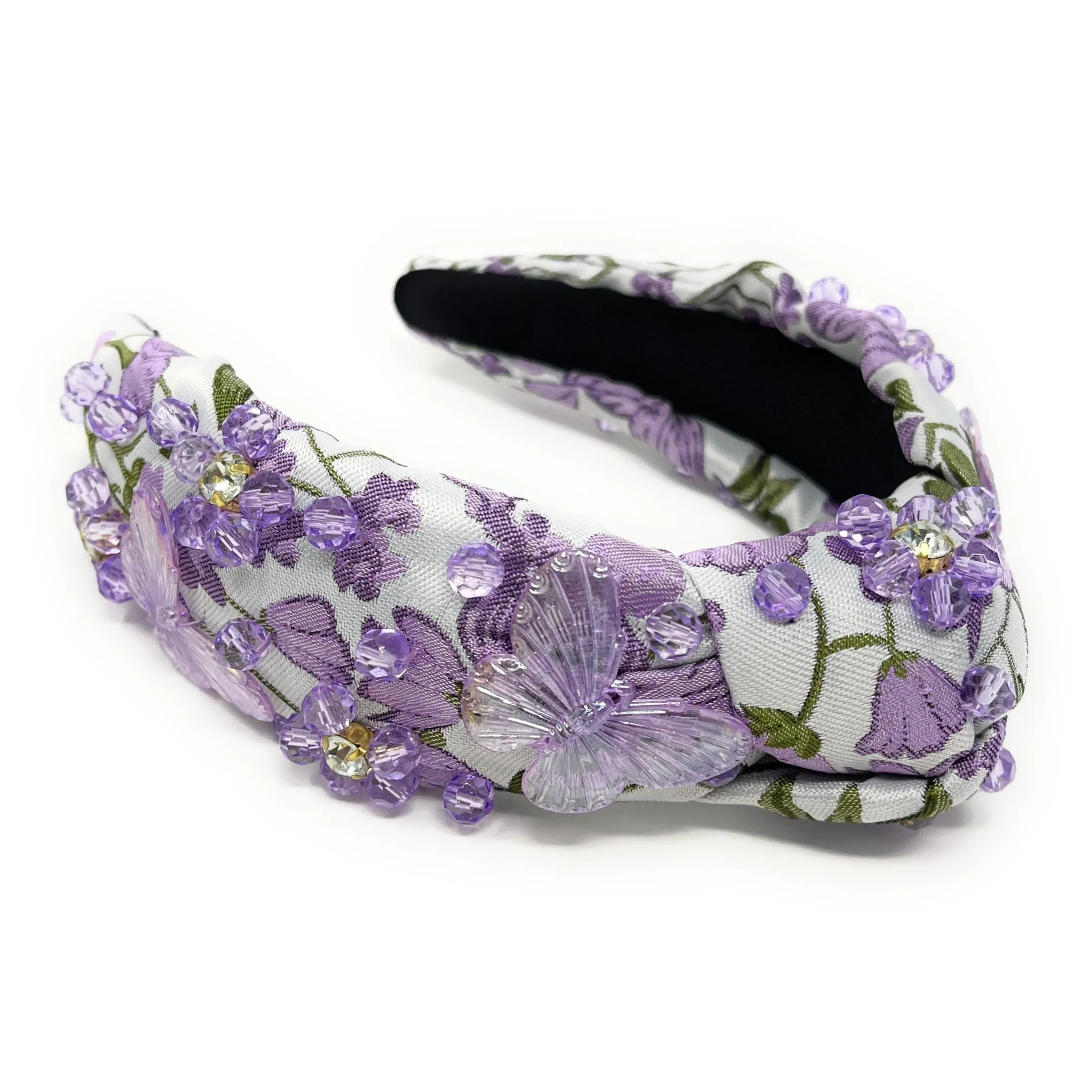 Hand Sewn Butterfly Jeweled Knot Headband