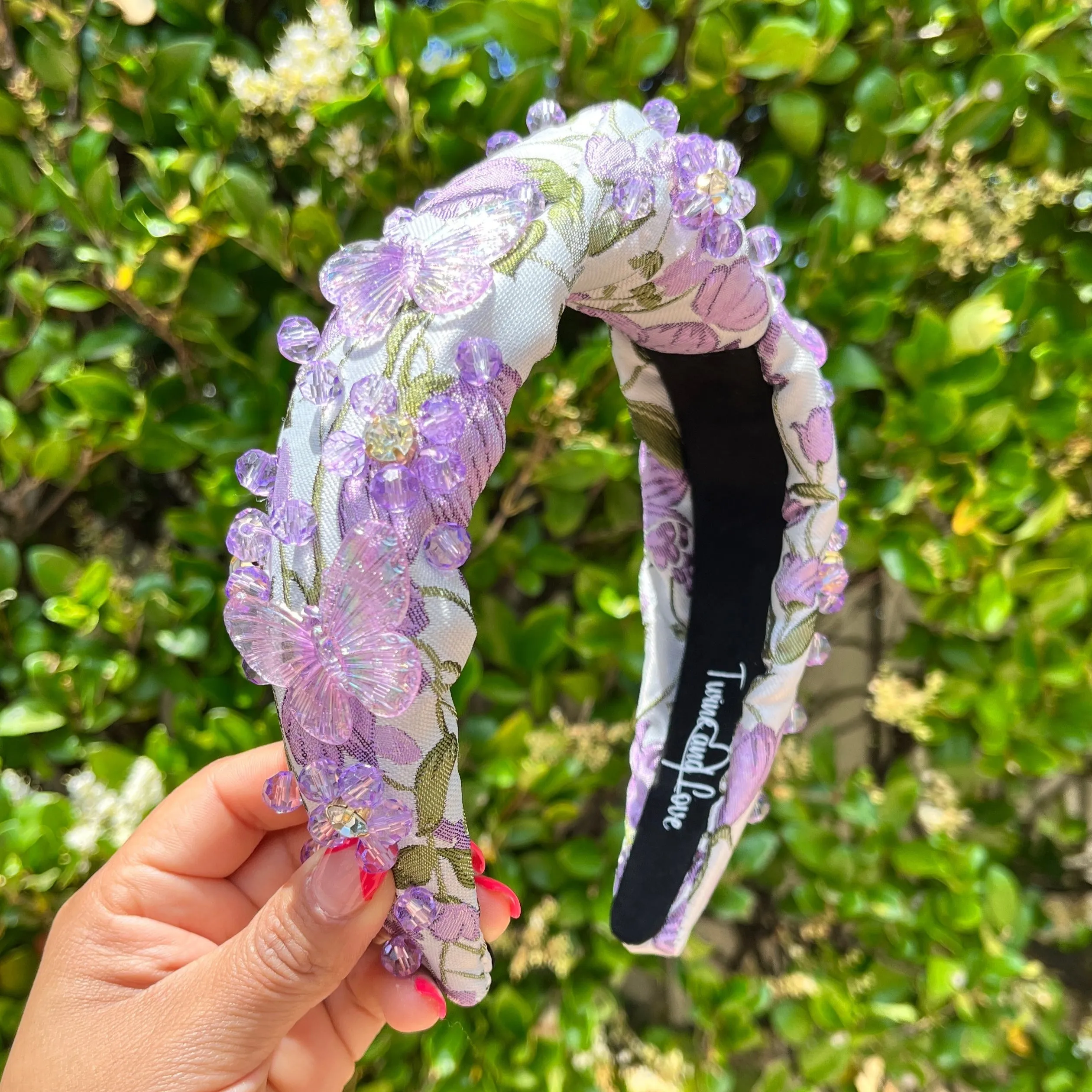 Hand Sewn Butterfly Jeweled Knot Headband