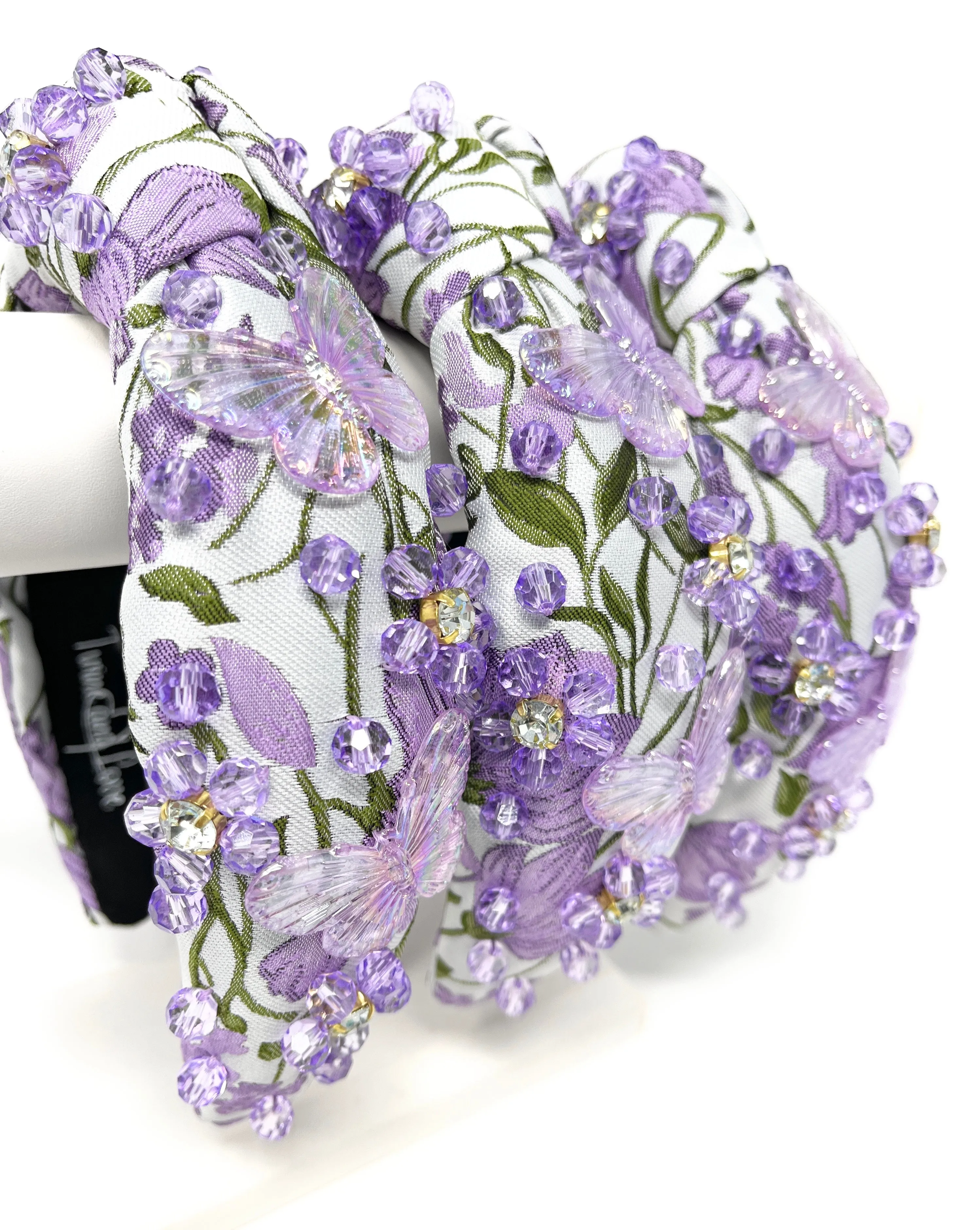 Hand Sewn Butterfly Jeweled Knot Headband