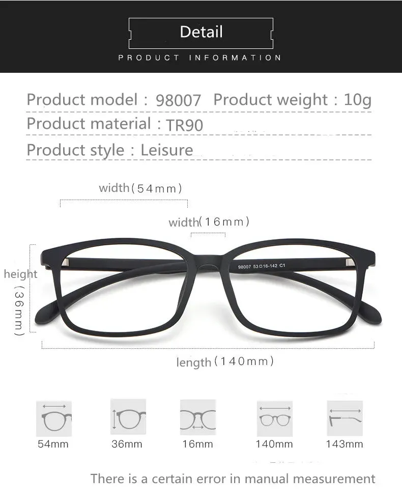 Kocolior Unisex Full Rim Square Tr 90 Hyperopic Reading Glasses 98007