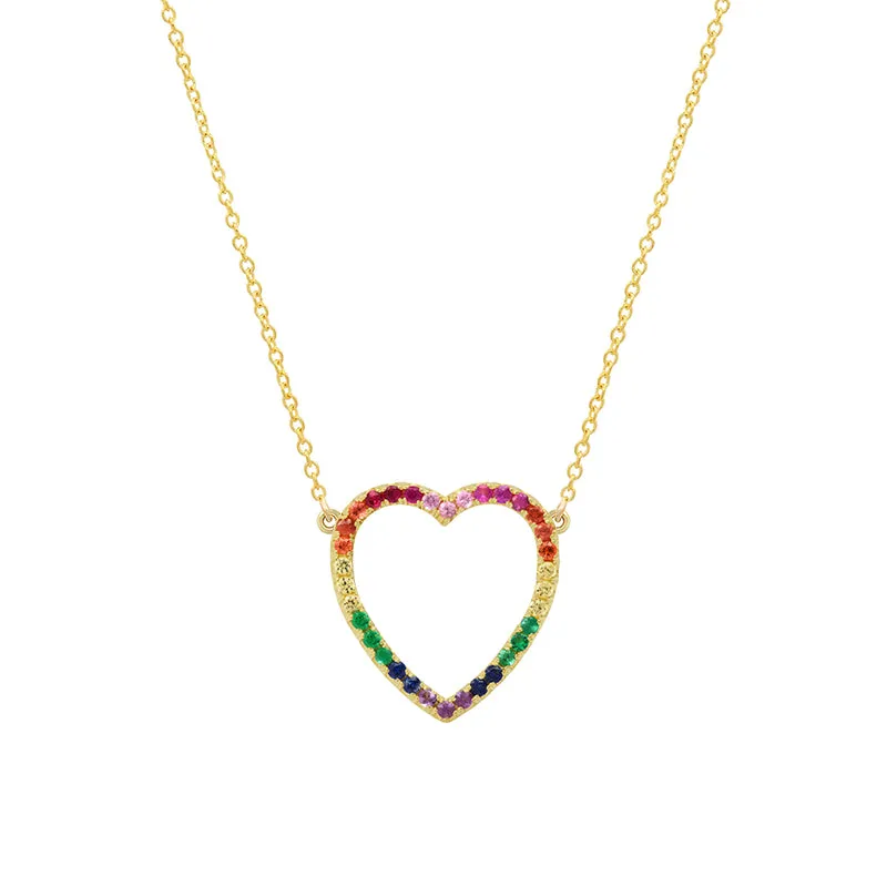 Large Rainbow Open Heart Necklace