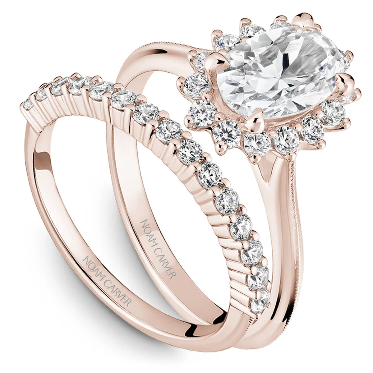 Noam Carver Oval Halo Engagement Ring Setting in Rose Gold
