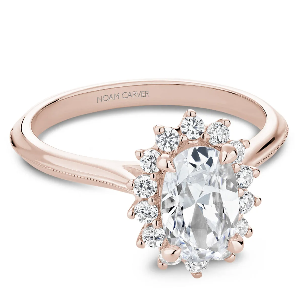 Noam Carver Oval Halo Engagement Ring Setting in Rose Gold