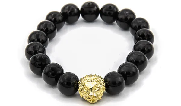 Onyx Gloss Natural Gemstone Lion Head Bracelet
