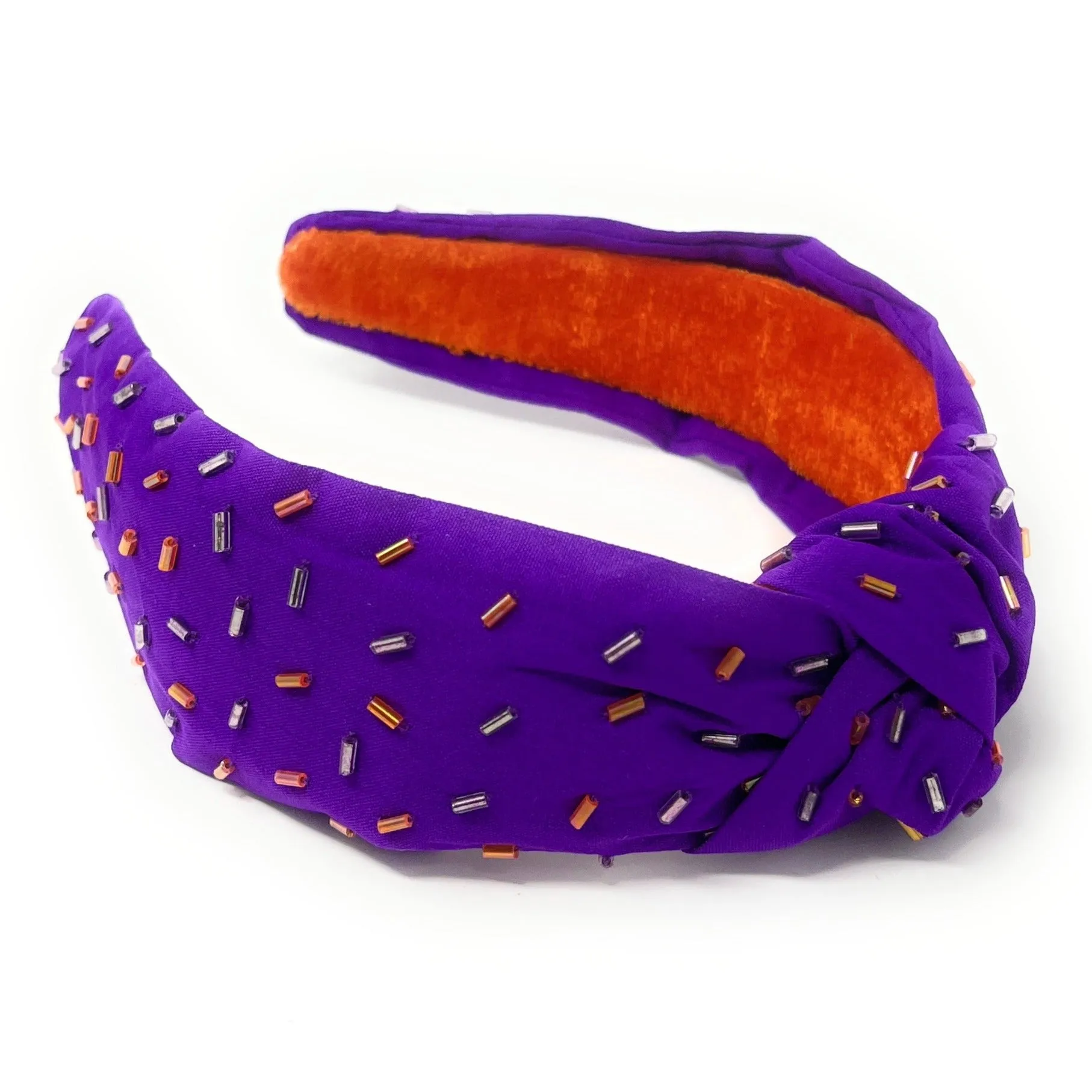 Purple Orange Hand Beaded Sprinkles Knot Headband