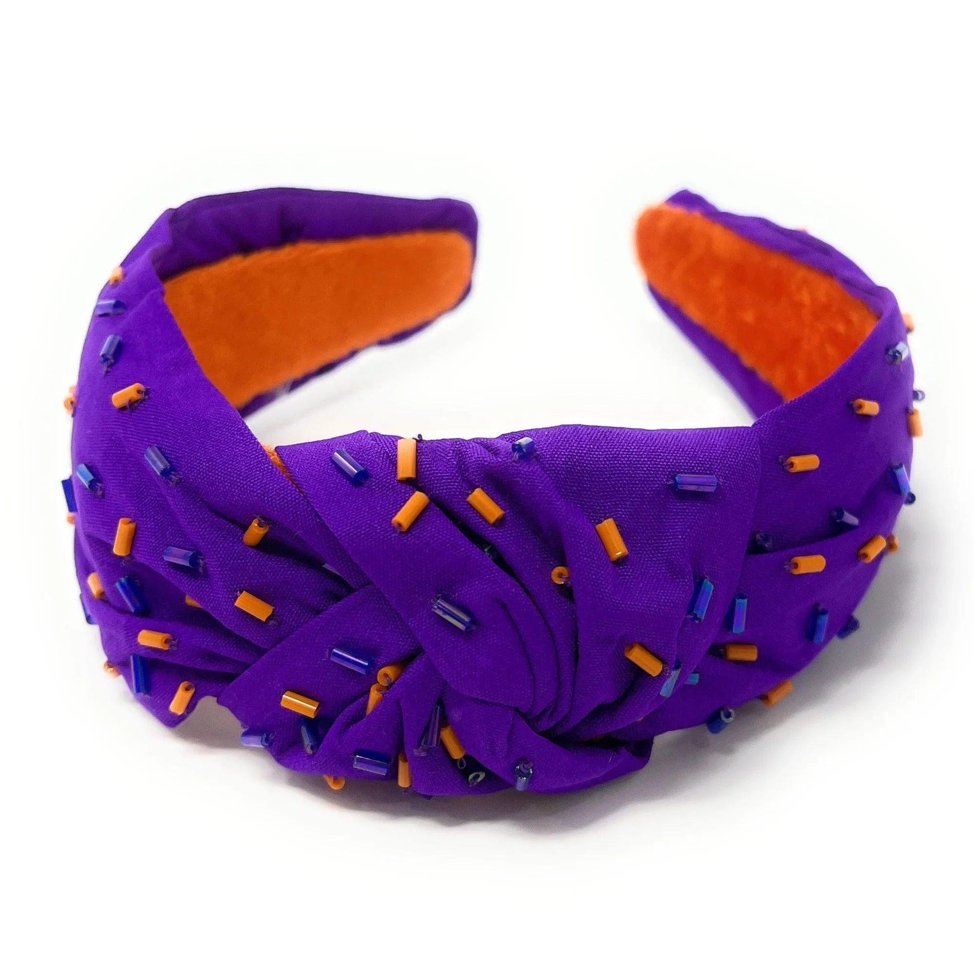 Purple Orange Hand Beaded Sprinkles Knot Headband
