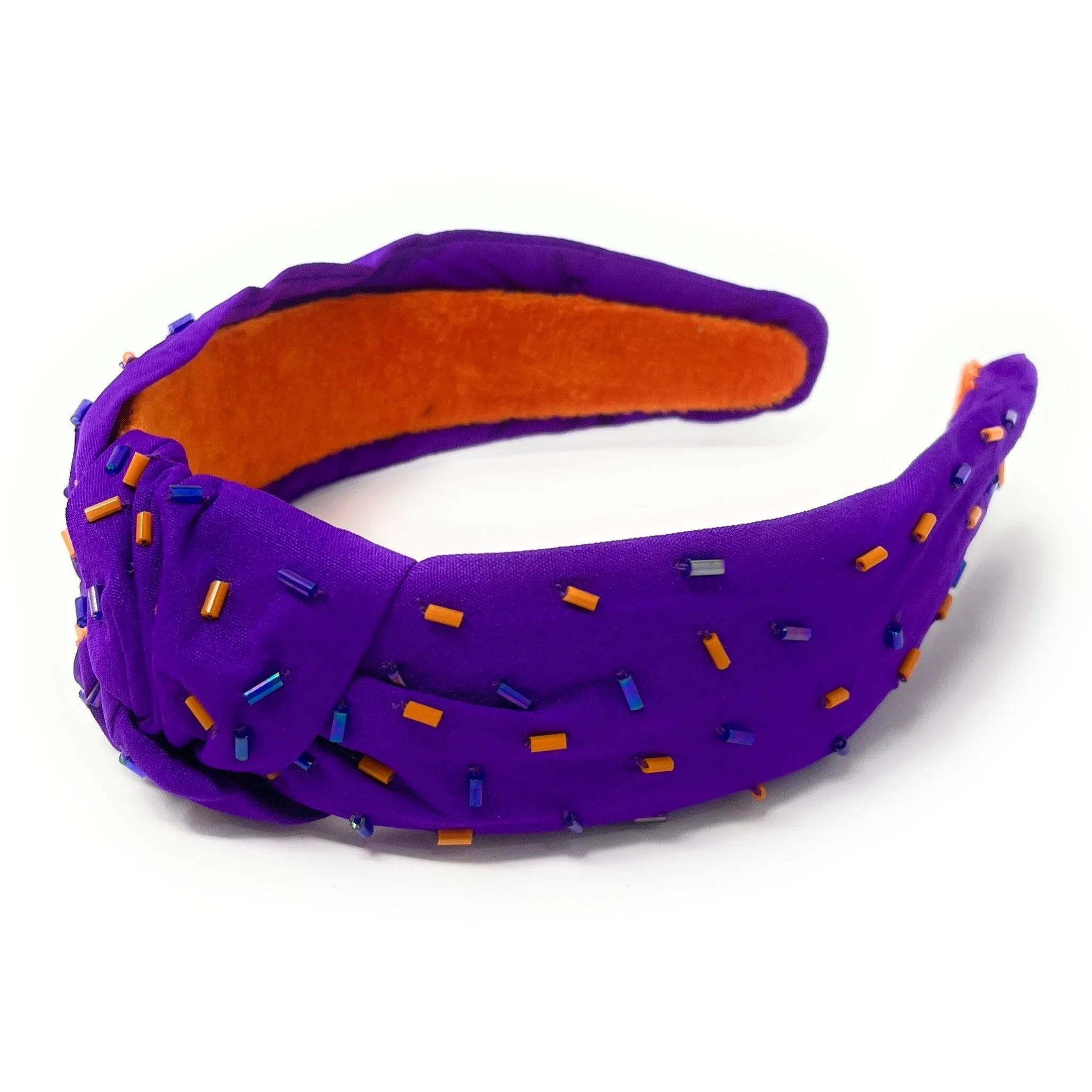 Purple Orange Hand Beaded Sprinkles Knot Headband