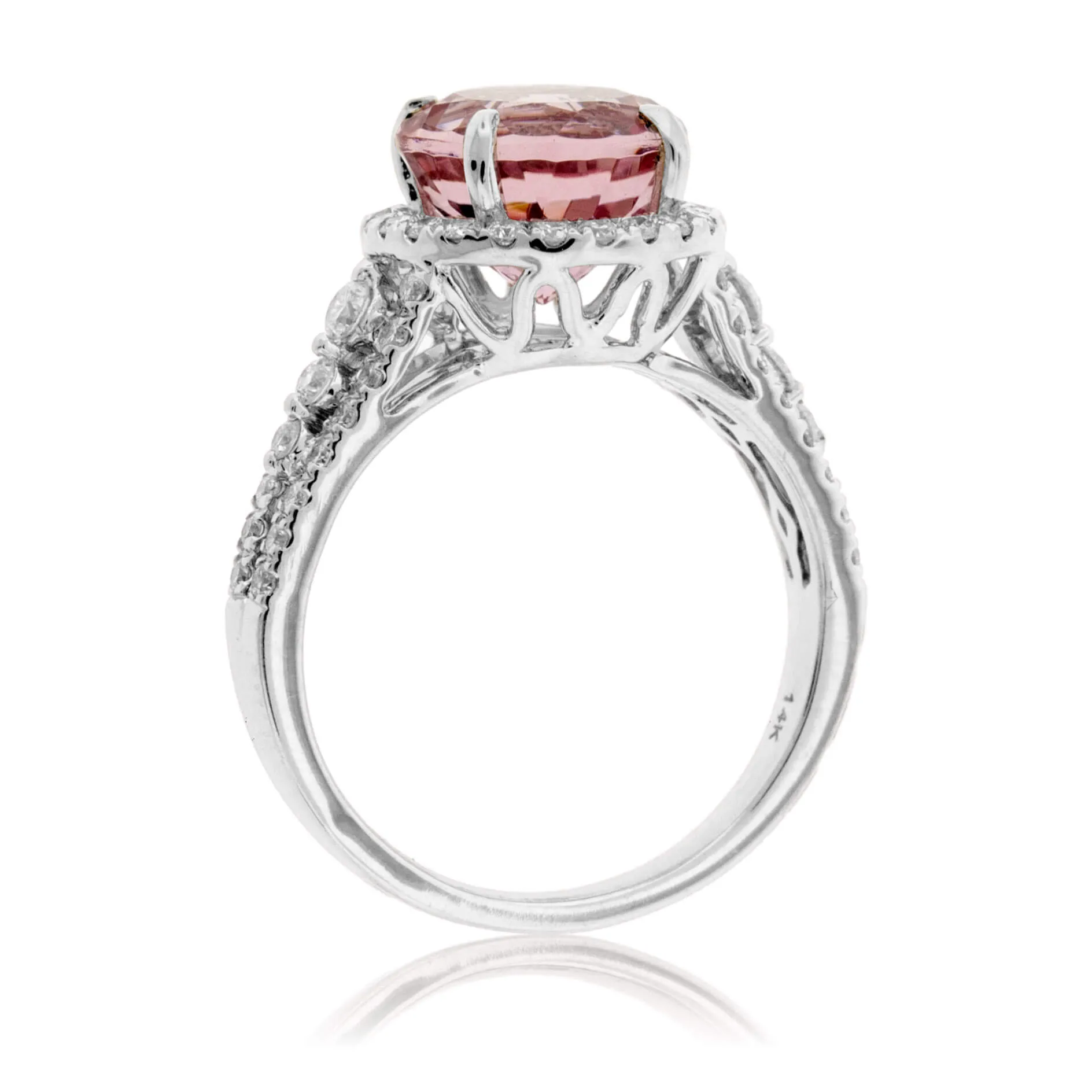 Round Fancy Cut Morganite & Diamond Ring