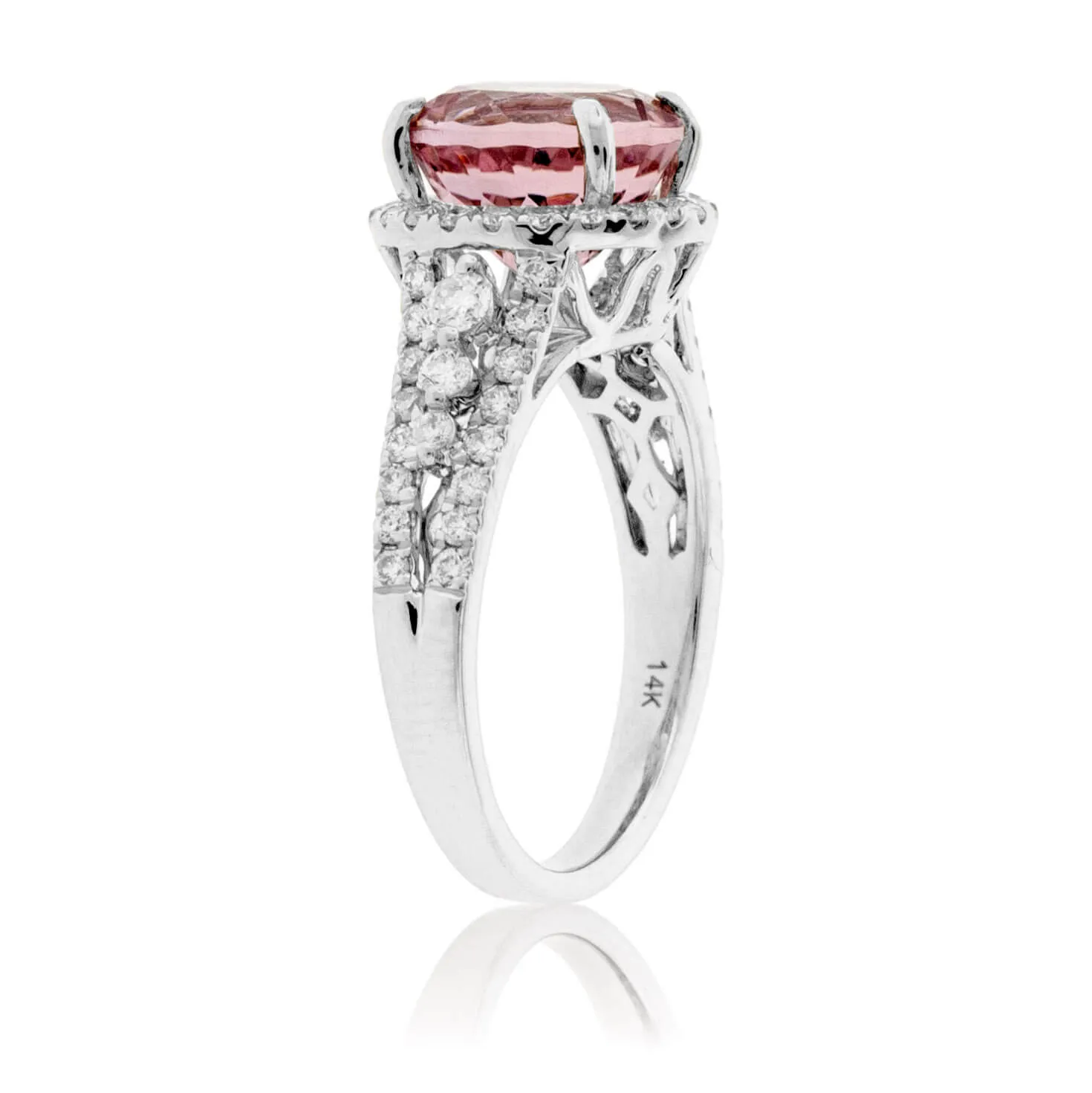 Round Fancy Cut Morganite & Diamond Ring