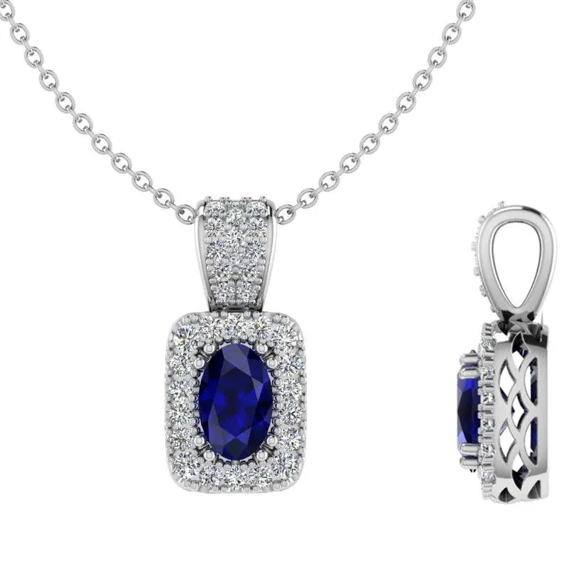 Sapphire and Diamond Halo Pendant Version 2