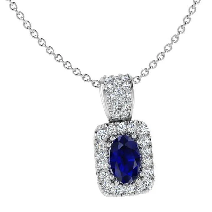 Sapphire and Diamond Halo Pendant Version 2