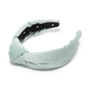 SMOKY AQUA VELVET KNOTTED HEADBAND