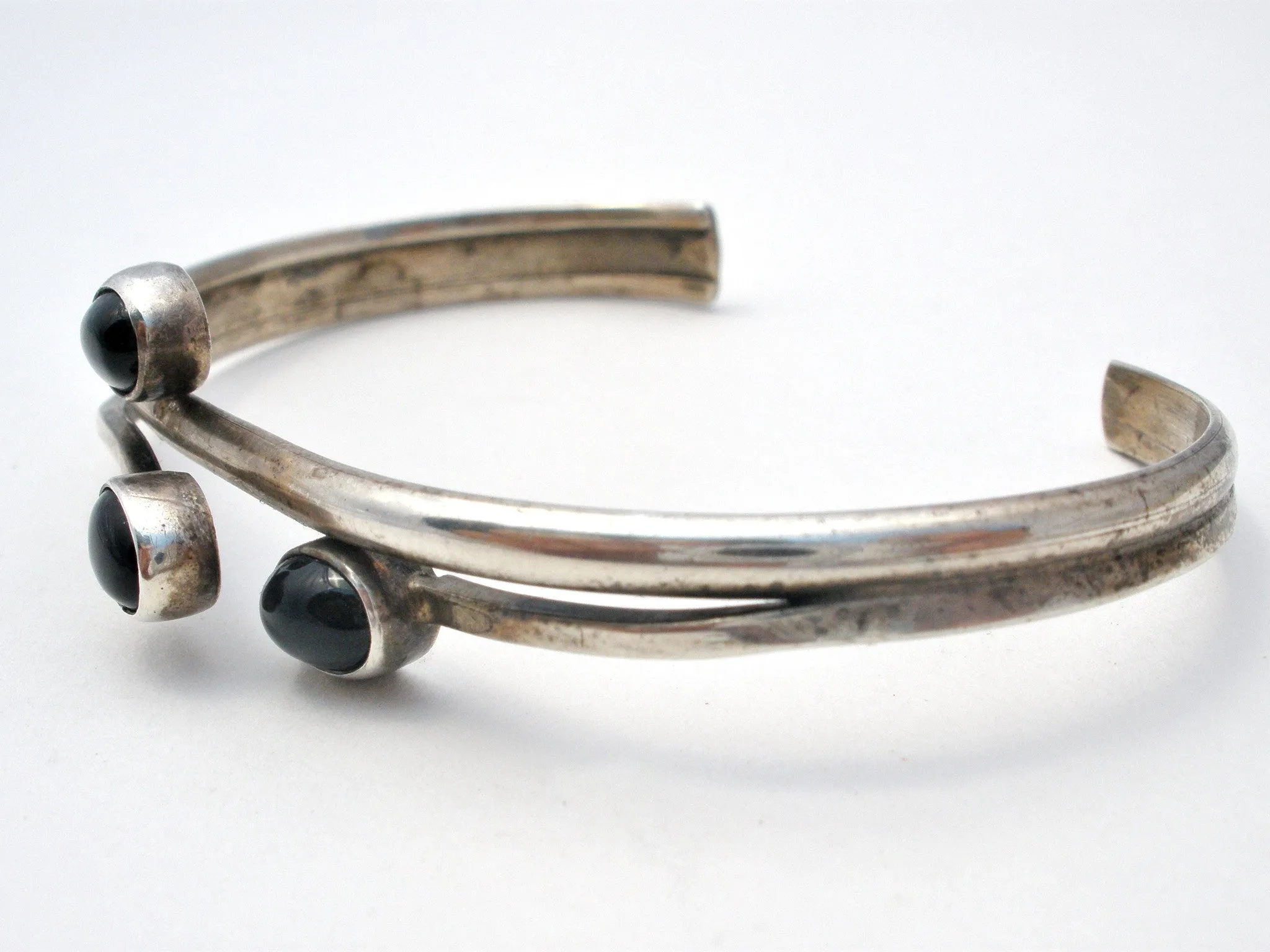 Sterling Silver Black Onyx Cuff Bracelet Vintage