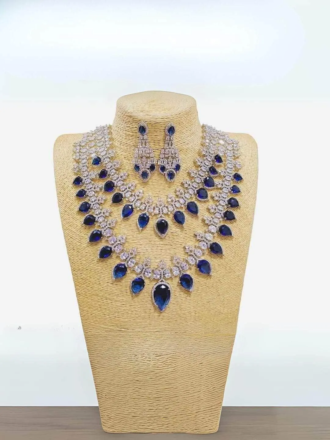 Two Layered Platinum Cz Necklace Set