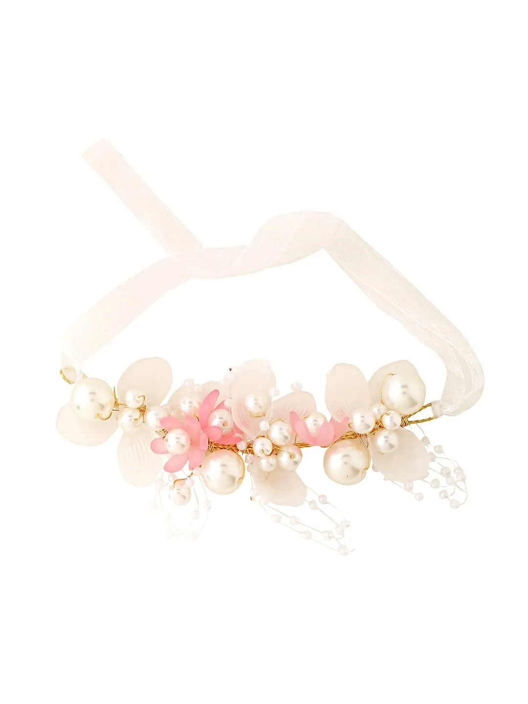 Yellow Chimes Bracelet for women and Girls Pink Floral Bracelets for Women Bridal Wedding Bracelet Fabric Wrist Band Pink Pearl Hand Bracelet For Women and Girls